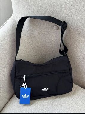 adidas Black Messenger Bag with White Trefoil